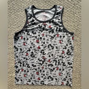 Disney Mickey Mouse All Over Print Gray Black Trim Tank Top Adult Graphic Large